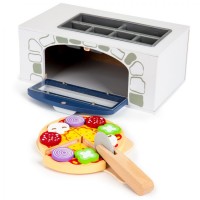 Cuptor Pizza pentru copii din lemn - Set de jucarie cu ingrediente incluse